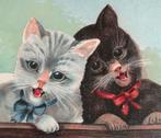 2 kitten met strikjes poezenkaart  poes kat, Overige thema's, Ongelopen, Verzenden, 1980 tot heden