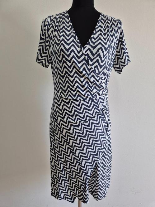 J409 - Blauw-witte Angelle Milan jurk maat L (1), Kleding | Dames, Jurken, Zo goed als nieuw, Maat 38/40 (M), Blauw, Knielengte