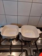 2 vierkante ovenschalen, ook te gebruiken op fornuis., Ophalen of Verzenden, Gebruikt, Overige materialen, Pot, Bus of Blik