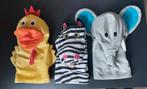 Handpoppen set: Kip, Zebra, Olifant, Kinderen en Baby's, Speelgoed | Knuffels en Pluche, Ophalen, Zo goed als nieuw, Overige typen