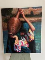 Afbeelding kruikendraagster op linnen. Arabische kunst., Huis en Inrichting, Woonaccessoires | Wanddecoraties, Ophalen, Zo goed als nieuw