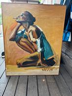 Klassiek schilderij VW 95- Vrouw met Sigaret, Antiek en Kunst, Ophalen of Verzenden