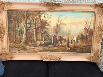 Oude Schilderij met Paarden en Boslandschap beschikbaar voor biedingen