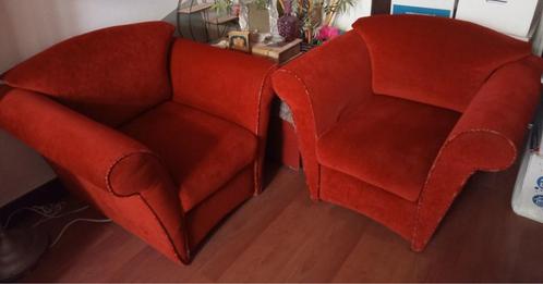 Groot rood bankstel / 3-zits bank 2 fauteuils / vintage, Huis en Inrichting, Banken | Complete zithoeken, Gebruikt, Stof, Ophalen