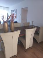 6 echt lederen eetkamer stoelen (Beige), Huis en Inrichting, Stoelen, Ophalen, Overige kleuren, Leer, Zo goed als nieuw