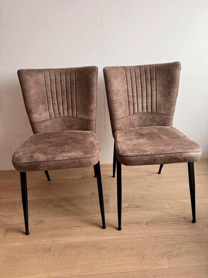 Twee Eetkamerstoelen, Huis en Inrichting, Stoelen, Gebruikt, Twee, Stof, Bruin, Ophalen