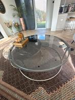 Glazen salontafel met marmeren blad, Huis en Inrichting, Tafels | Salontafels, Ophalen, Rond, Minder dan 50 cm, 100 tot 150 cm