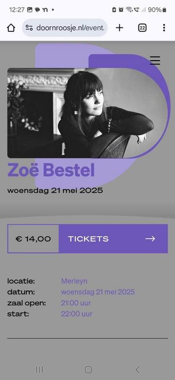 2 kaartjes voor morgenavond Zoe Bestel in Merleyn beschikbaar voor biedingen