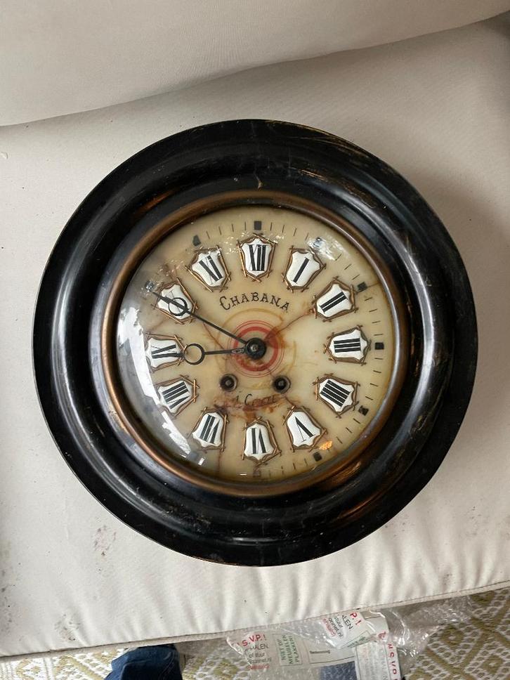 * Antieke Franse schoolklok cartouche albast wijzerplaat *, Antiek en Kunst, Antiek | Klokken, Ophalen