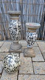 Stenen kaarsenstandaard / Sokkels met bol, Ophalen of Verzenden