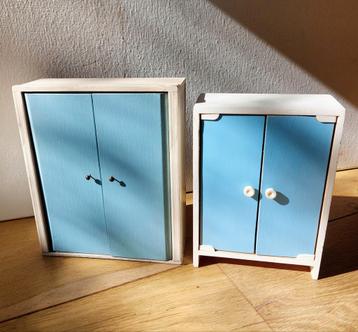 Vintage poppenhuis kasten hout l.blauw wit retro 1/10 beschikbaar voor biedingen