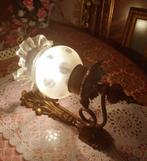 Brocante wandlamp antiek barok koper, olielamp kap glas, Huis en Inrichting, Lampen | Wandlampen, Overige materialen, Antiek / klassiek