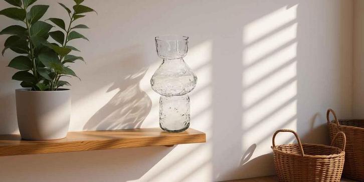 De Kracht van Eenvoud: Hoe Één Glazen Vaas je Boho  g71424, Huis en Inrichting, Woonaccessoires | Overige, Nieuw, Ophalen of Verzenden