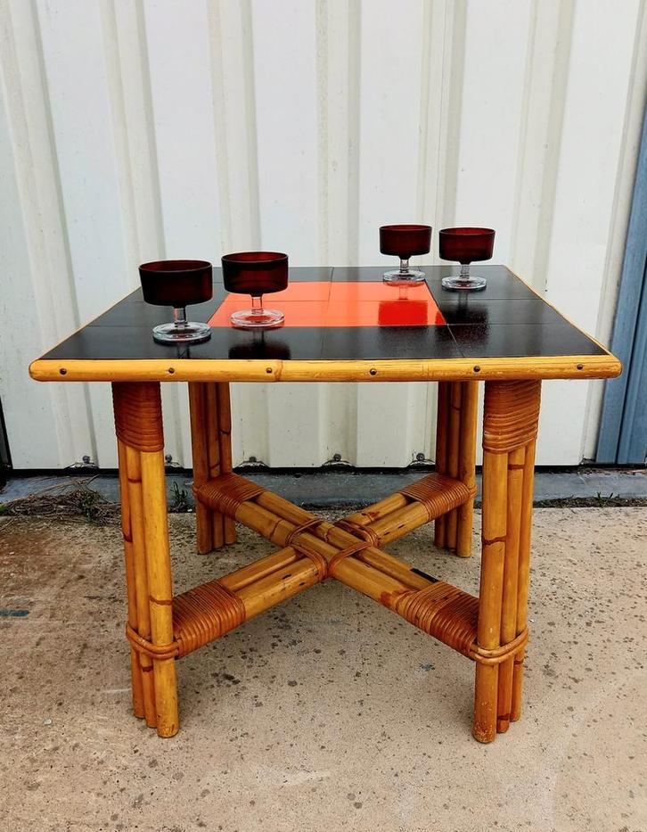 Unieke, mid-century rotan tafel, Noordwolde TRIO 1955, Antiek en Kunst, Antiek | Meubels | Tafels, Ophalen