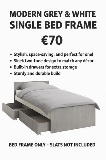 Modern Grijs & Wit Eenpersoonsbedframe met Lades beschikbaar voor biedingen