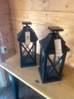 Zwarte Houten Lantaarns - Set van 2, Zwart, Nieuw, Ophalen of Verzenden, Hout