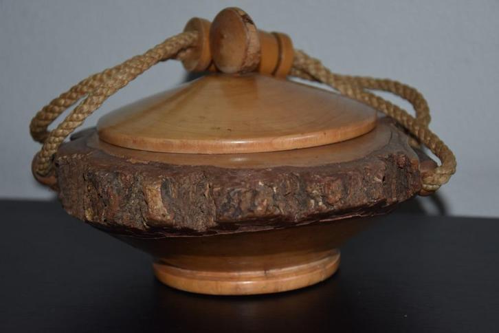 Vintage Houten Brutalist Schaal met Deksel, Huis en Inrichting, Woonaccessoires | Overige, Gebruikt, Ophalen