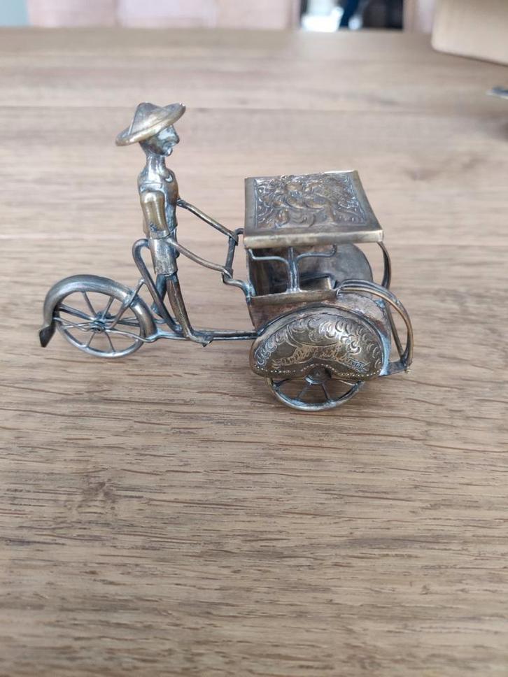 Verzilverde Riksja Miniatuur (djokja), Antiek en Kunst, Curiosa en Brocante, Ophalen of Verzenden
