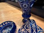 Kobalt blauw kristal tafelset mondgeblazen handgeslepen, Antiek en Kunst, Antiek | Glas en Kristal, Ophalen of Verzenden