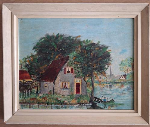 Landschap | Huis met bootje | Olieverf op doek, Antiek en Kunst, Kunst | Schilderijen | Klassiek, Ophalen