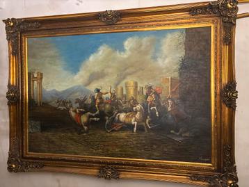 Klassiek schilderij veldslag in vergulde lijst. Topstuk!!	 beschikbaar voor biedingen