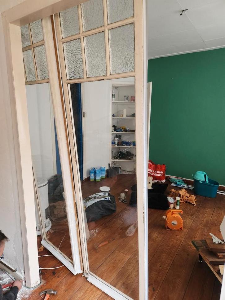 Oude deuren met glas in gebruikte staat, Doe-het-zelf en Verbouw, Deuren en Horren, Gebruikt, Binnendeur, 200 tot 215 cm, Glas