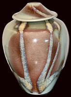 Leo Martens handgedraaide vaas tenmoku glazuur 28 cm hoog, Ophalen