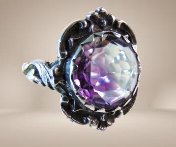 Antieke 835 zilveren ART NOUVEAU ring amethist M18! beschikbaar voor biedingen