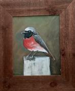 Schilderij van een Roodborsttapuit in lijst Aaltje Wals, Ophalen of Verzenden