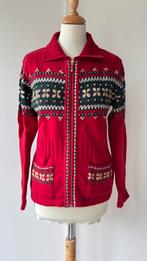 Vintage vest geborduurd rood groen goud 36 s 57% wol rits, Rene Derhy, Geen, Geen, Ophalen of Verzenden