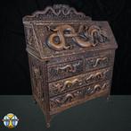 Antieke 19e Eeuwse Chinese Secretaire Draken Houtsnijwerk, ., Oriental / aziatisch / oosters / bohemian / chinees, Ophalen of Verzenden