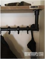 Kapstok medi zwarte steigerbuis met steigerhout, Minder dan 100 cm, Ophalen of Verzenden, Hout, Wandkapstok