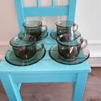 Arcoroc France Smoked glass / rookglas kop en schotels 4x, Ophalen, Gebruikt, Glas, Overige stijlen