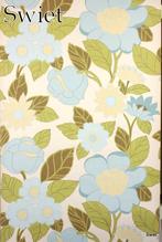 6592 blauw bloemen vintage wallpaper pastel retro swiet, Verzenden, Geel