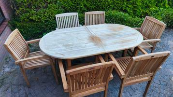 Teakhouten uitschuifbare tuinset met 6 stoelen beschikbaar voor biedingen