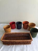 Vintage Rotan Bekerhouders in mandje, Antiek en Kunst, Ophalen of Verzenden