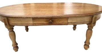 blank eiken salontafel met 2 laden gebruikt in nette staat beschikbaar voor biedingen