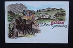 MOOIE LITHO ANSICHTKAART ZWITSERLAND BERGEN POSTKOETS 1900, Verzamelen, Ansichtkaarten | Buitenland, Ophalen of Verzenden, Voor 1920