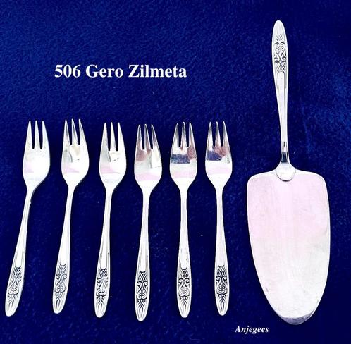 506 Gero Zilmeta Taartschep + 6 Vorkjes rvs bestek, Antiek en Kunst, Antiek | Bestek, Ophalen
