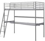 Hoogslaper Ikea met bureau (Svarta) - grijs metaal - 90*200, Ophalen, Gebruikt, 90 cm, Eenpersoons