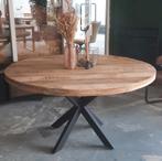 Ronde eettafel mangohout 150 cm kruispoot metaal *Nieuw!*, Ophalen, 100 tot 150 cm, Rond, Nieuw