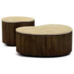 organische salontafel set japandi bruin travetin mango, Ophalen, Japandi, 100 tot 150 cm, 50 tot 100 cm