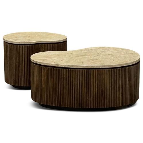 organische salontafel set japandi bruin travetin mango, Huis en Inrichting, Tafels | Salontafels, Minder dan 50 cm, 50 tot 100 cm