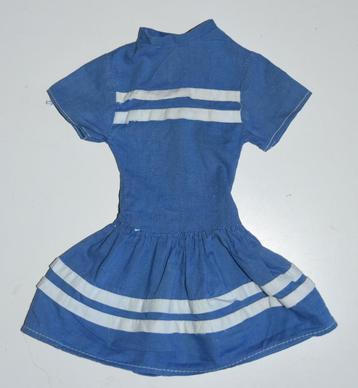 Oud poppenjurkje blauw met witte strepen 50s beschikbaar voor biedingen