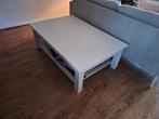 Witte teakhouten salontafel met tussenplank, Ophalen, Gebruikt, 100 tot 150 cm, Teakhout