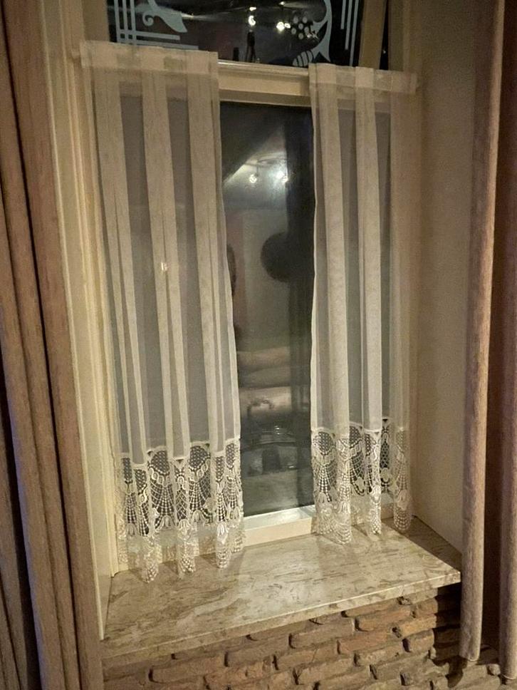 Kanten glas gordijn, Huis en Inrichting, Stoffering | Gordijnen en Lamellen, Zo goed als nieuw, Minder dan 100 cm, 50 tot 100 cm