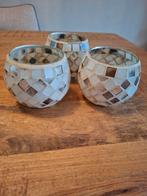 Set van 3 mozaïek kaarsenhouders, Huis en Inrichting, Woonaccessoires | Kandelaars en Kaarsen, Overige materialen, Crème, Ophalen of Verzenden