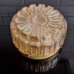 Gouden glas plafonniere, plafond of wandlamp. Jaren 60-70, Ophalen of Verzenden, Gebruikt, Glas, Zonnestralen jaren 70