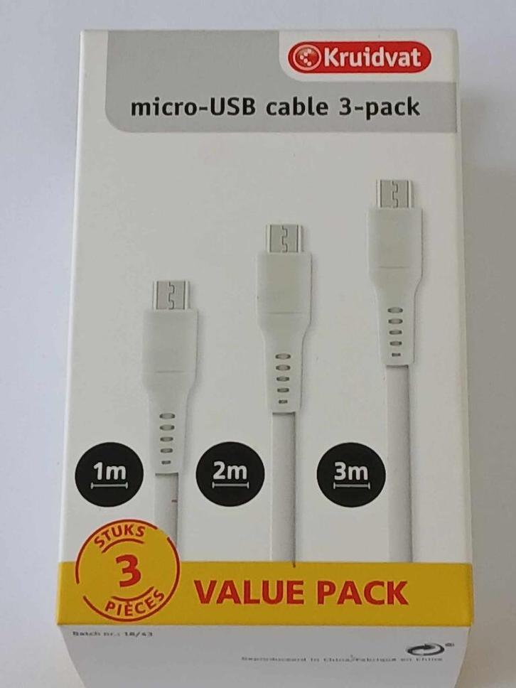Micro - USB cable 3- pack, Telecommunicatie, Mobiele telefoons | Telefoon-opladers, Nieuw, Samsung, Ophalen of Verzenden
