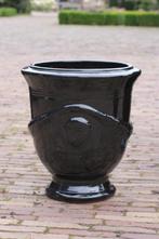 Zwarte bloempot Anduze stijl geglazuurd terras Ø29 cm.